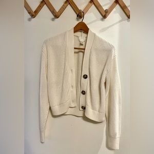 Cream White Rib Knit Cardigan